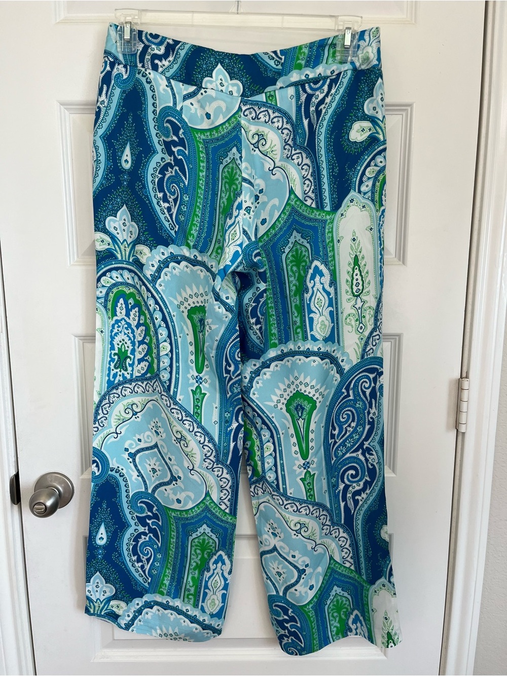 J. McLaughlin Silk Pants Blue Green Paisley Sz 8 Lined Flowy New - Picture 4 of 10